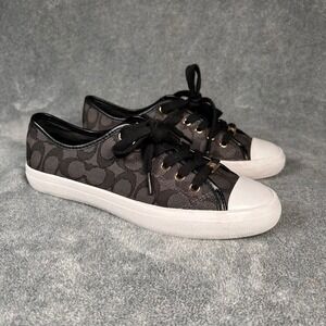 COACH Empire Sneakers Signature Jacquard  Black Canvas Designer Shoes Women's 8B
